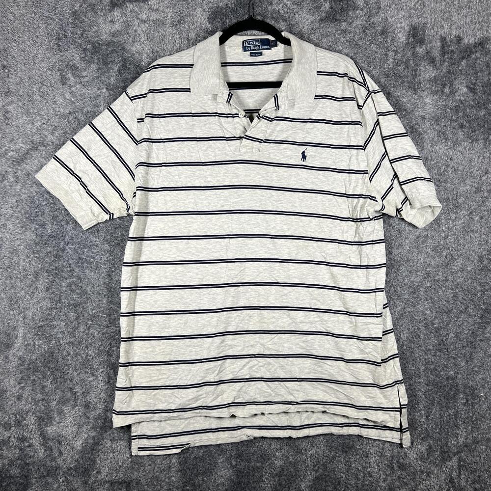 Polo By Ralph Lauren Polo Shirt Mens XL Gray 100% Cotton Short Sleeve Striped